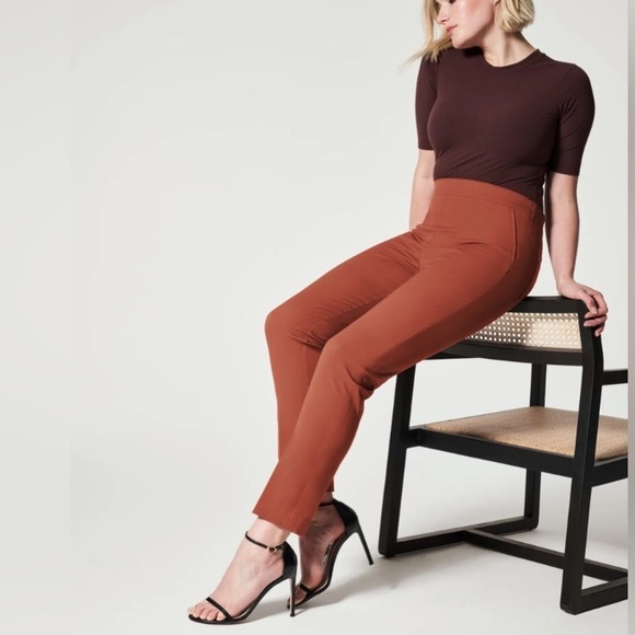 nwt SPANX On-The-Go Ankle Slim Straight Pant 20365R Bronze Glow Rustic Orange - Picture 1 of 11